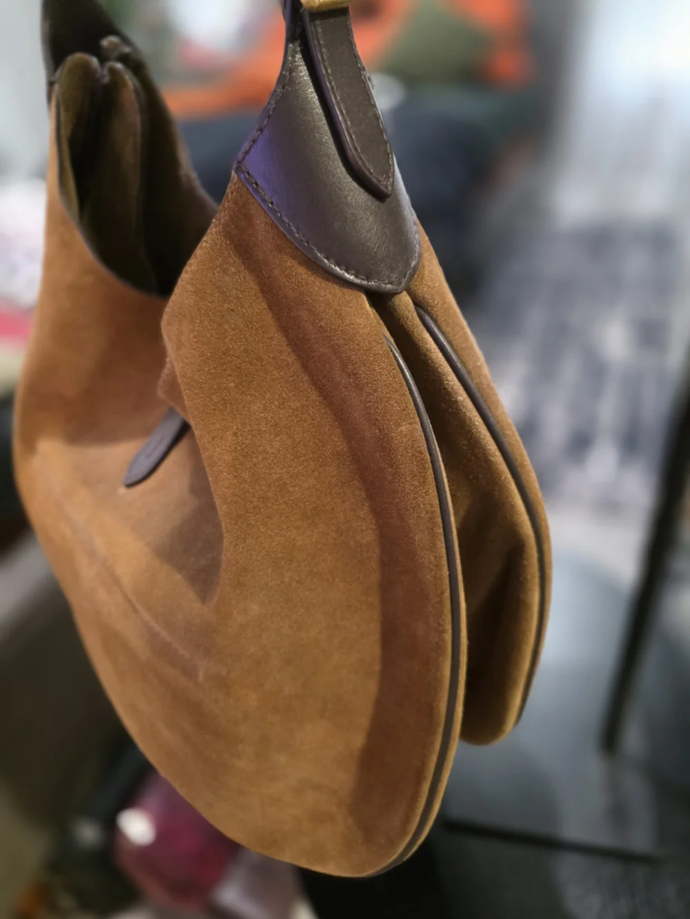 NWT Ralph Lauren Polo Large ID Brown Suede Shoulder Bag with Gold Accent